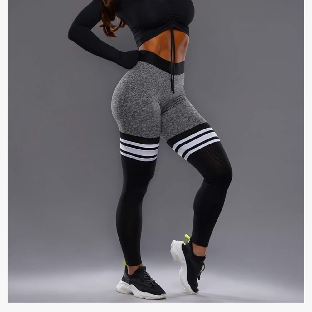 Bombshell Sportswear High-Waist Thigh-High Sock Athleisure Athletic Leggings EUC